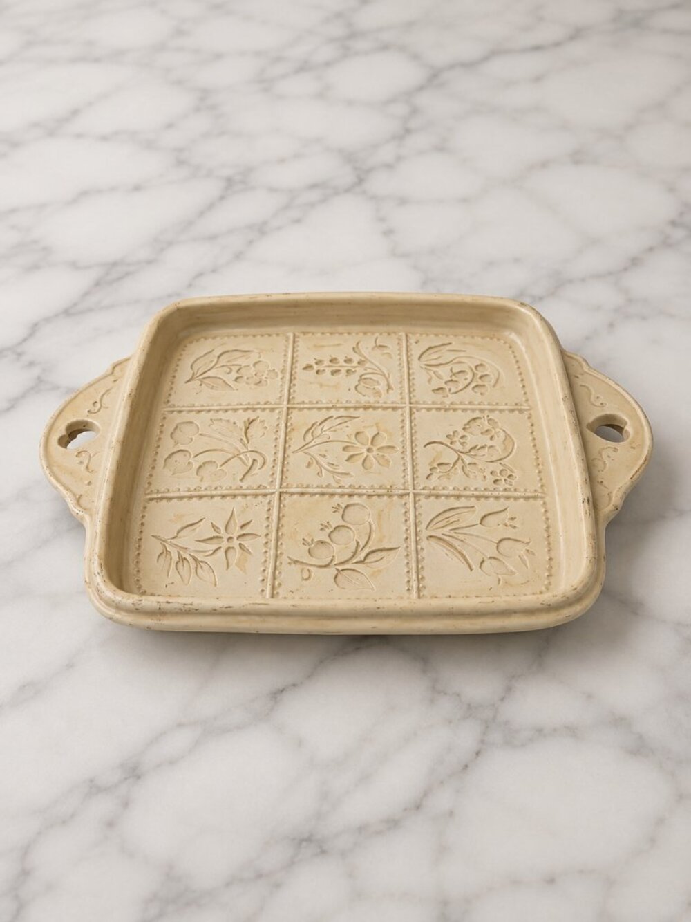 VTG Brown Bag Cookie Art 1988 Hill Design Stoneware Trivet Hanging Floral Tray